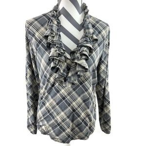 Lauren Ralph Lauren Gray Plaid Ruffle Blouse